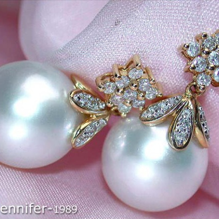 Southsea Pearl Earrings with Diamond Squares