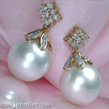 Southsea Pearl Earrings with Diamond Squares