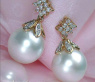 Southsea Pearl Earrings with Diamond Squares