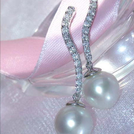Curved Southsea Pearl Earrings with Diamonds