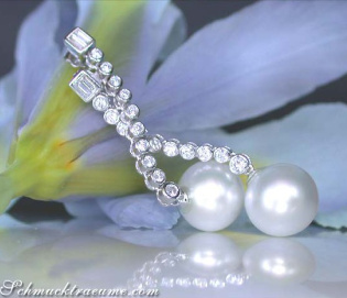 Long Southsea Pearl Dangling Earrings with Diamonds