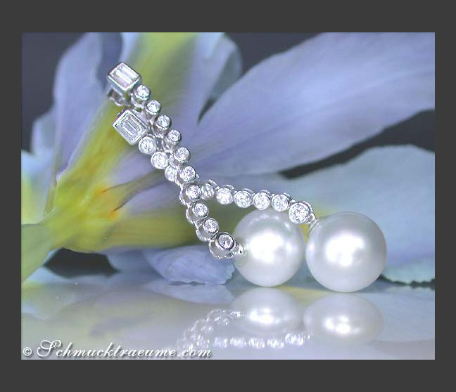 Long Southsea Pearl Dangling Earrings with Diamonds Long Southsea Pearl Dangling Earrings with Diamonds