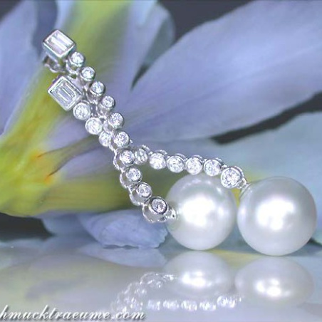 Long Southsea Pearl Dangling Earrings with Diamonds