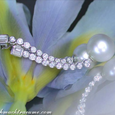 Long Southsea Pearl Dangling Earrings with Diamonds