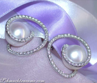 Fabulous Southsea Pearl Earrings with Diamonds