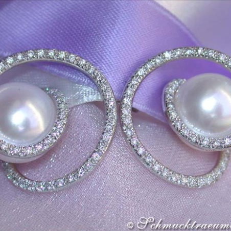 Fabulous Southsea Pearl Earrings with Diamonds