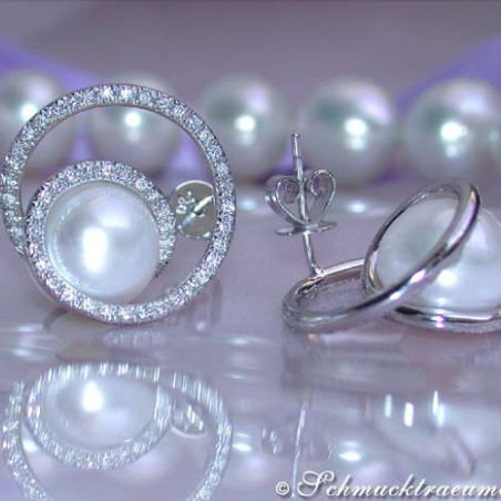Fabulous Southsea Pearl Earrings with Diamonds
