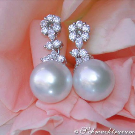 Unique Southsea Pearl Earrings with Diamonds