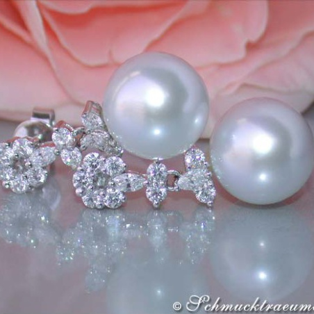 Unique Southsea Pearl Earrings with Diamonds