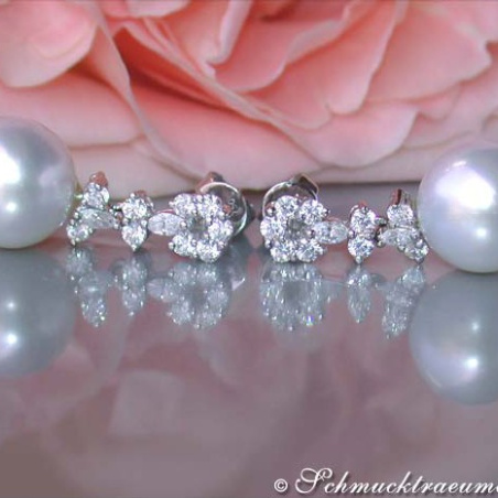 Unique Southsea Pearl Earrings with Diamonds