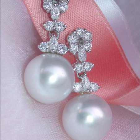 Unique Southsea Pearl Earrings with Diamonds