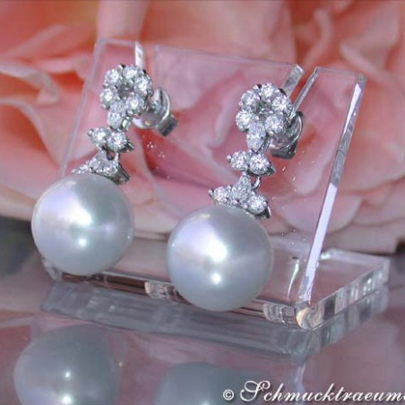 Unique Southsea Pearl Earrings with Diamonds