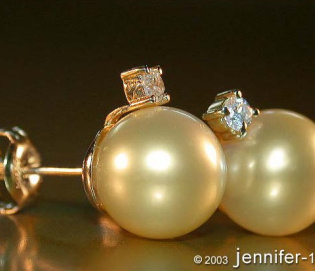 Bright Golden Southsea Pearl Studs with Diamonds
