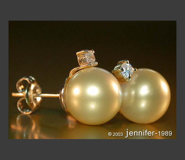 Bright Golden Southsea Pearl Studs with Diamonds Bright Golden Southsea Pearl Studs with Diamonds