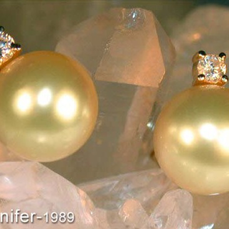 Bright Golden Southsea Pearl Studs with Diamonds