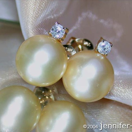 Bright Golden Southsea Pearl Studs with Diamonds