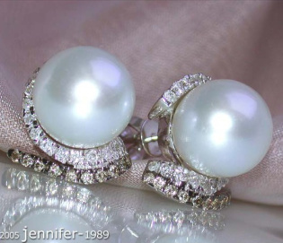 Southsea Pearl Studs with white & brown Diamonds