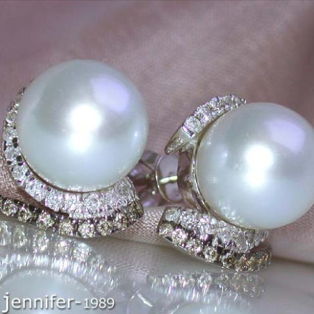 Southsea Pearl Studs with white & brown Diamonds