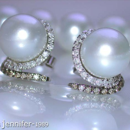 Southsea Pearl Studs with white & brown Diamonds
