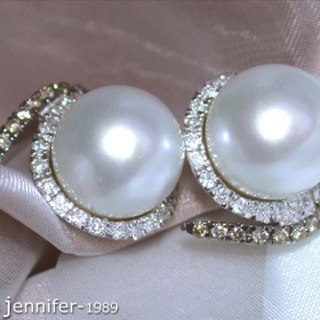 Southsea Pearl Studs with white & brown Diamonds