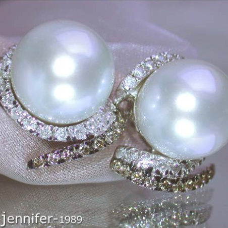 Southsea Pearl Studs with white & brown Diamonds