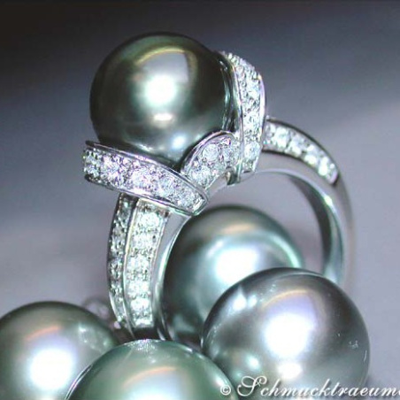 Tahitiperle Ring mit Brillanten