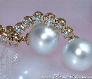 Extra long Southsea Pearl Dangling Earrings with Diamonds
