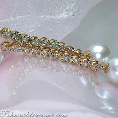 Extra long Southsea Pearl Dangling Earrings with Diamonds