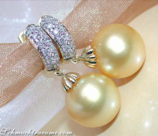 Fine Golden Southsea Pearl Earrings / Hoops with Diamonds
