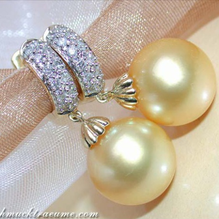 Fine Golden Southsea Pearl Earrings / Hoops with Diamonds
