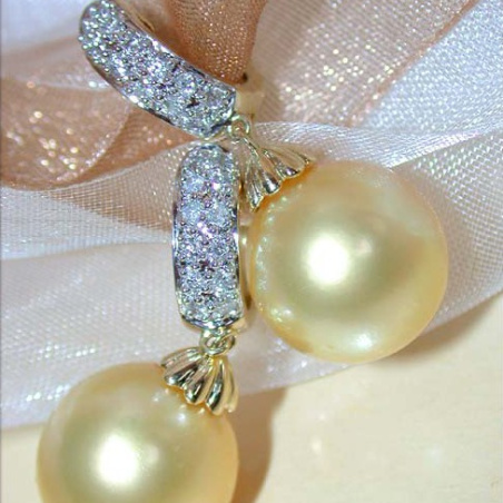 Fine Golden Southsea Pearl Earrings / Hoops with Diamonds