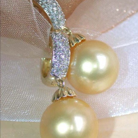 Fine Golden Southsea Pearl Earrings / Hoops with Diamonds