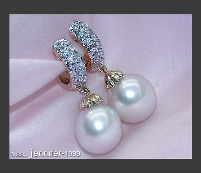 Fine Southsea Pearl Earrings / Hoops with Diamonds Fine Southsea Pearl Earrings / Hoops with Diamonds