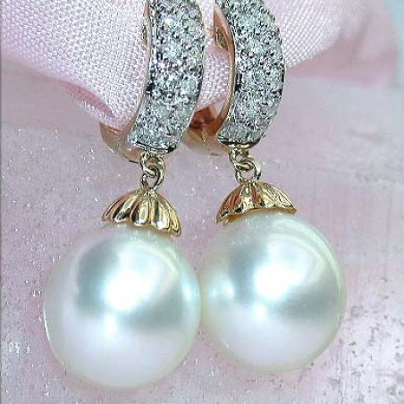 Fine Southsea Pearl Earrings / Hoops with Diamonds