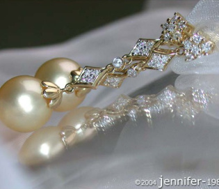 Long Dangling Earrings with Golden Southsea Pearls