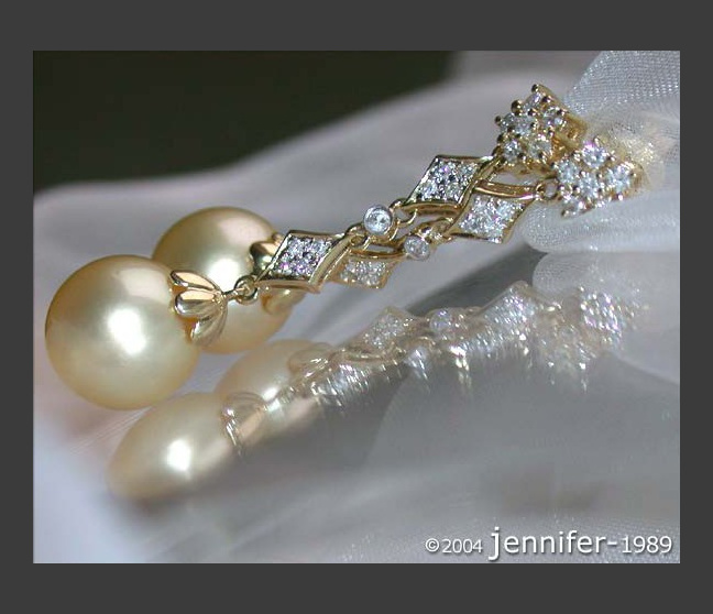 Long Dangling Earrings with Golden Southsea Pearls Long Dangling Earrings with Golden Southsea Pearls