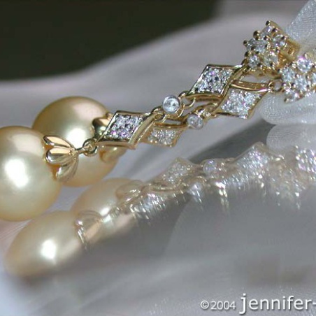 Long Dangling Earrings with Golden Southsea Pearls