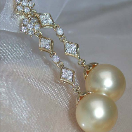 Long Dangling Earrings with Golden Southsea Pearls