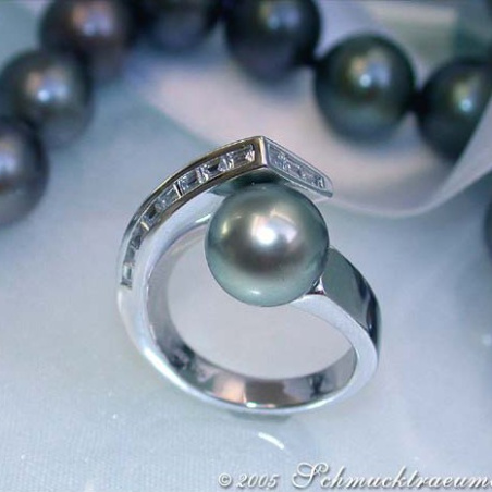 Tahitiperle Ring mit Diamanten