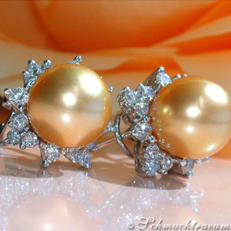 Pretty "Star" Studs with Golden Southsea Pearls & Diamonds