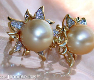 Blossom Style Studs with Golden Southsea Pearls & Diamonds