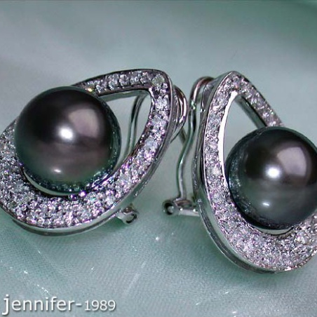Pretty Tahitian Pearl Diamond Studs - Mikimoto Design