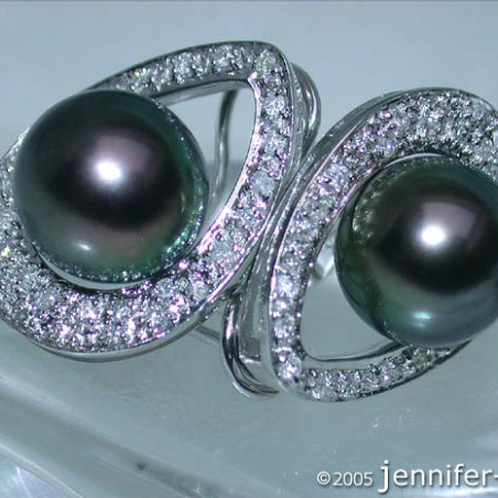 Pretty Tahitian Pearl Diamond Studs - Mikimoto Design