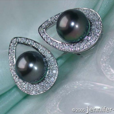 Pretty Tahitian Pearl Diamond Studs - Mikimoto Design