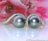 Beautiful Tahitian Pearl Earrings with Diamonds in Yellow Gold