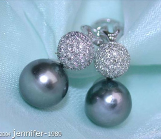 Pretty Tahitian Pearl Earrings with Diamond Pavé Balls