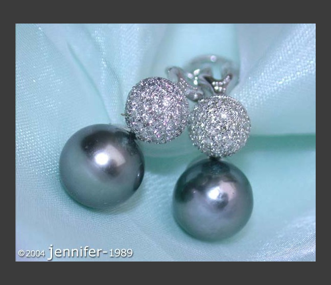 Pretty Tahitian Pearl Earrings with Diamond Pavé Balls Pretty Tahitian Pearl Earrings with Diamond Pavé Balls