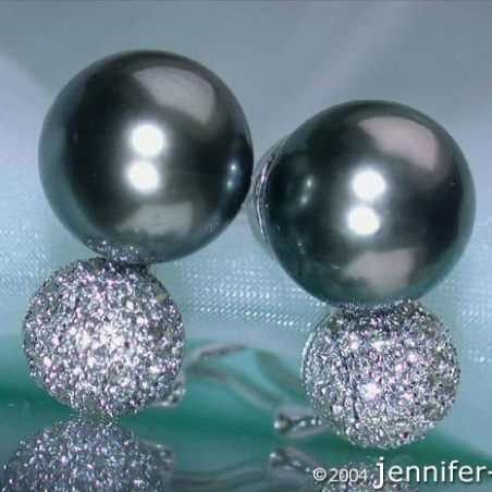 Pretty Tahitian Pearl Earrings with Diamond Pavé Balls