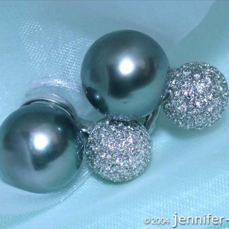 Pretty Tahitian Pearl Earrings with Diamond Pavé Balls