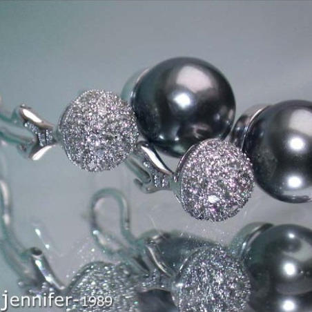 Pretty Tahitian Pearl Earrings with Diamond Pavé Balls